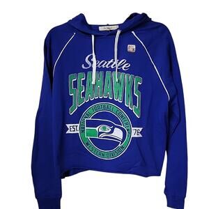 NFL Seattle Seahawks Blue Cropped Hoodie Sweatshirt Womens Size Large NEW